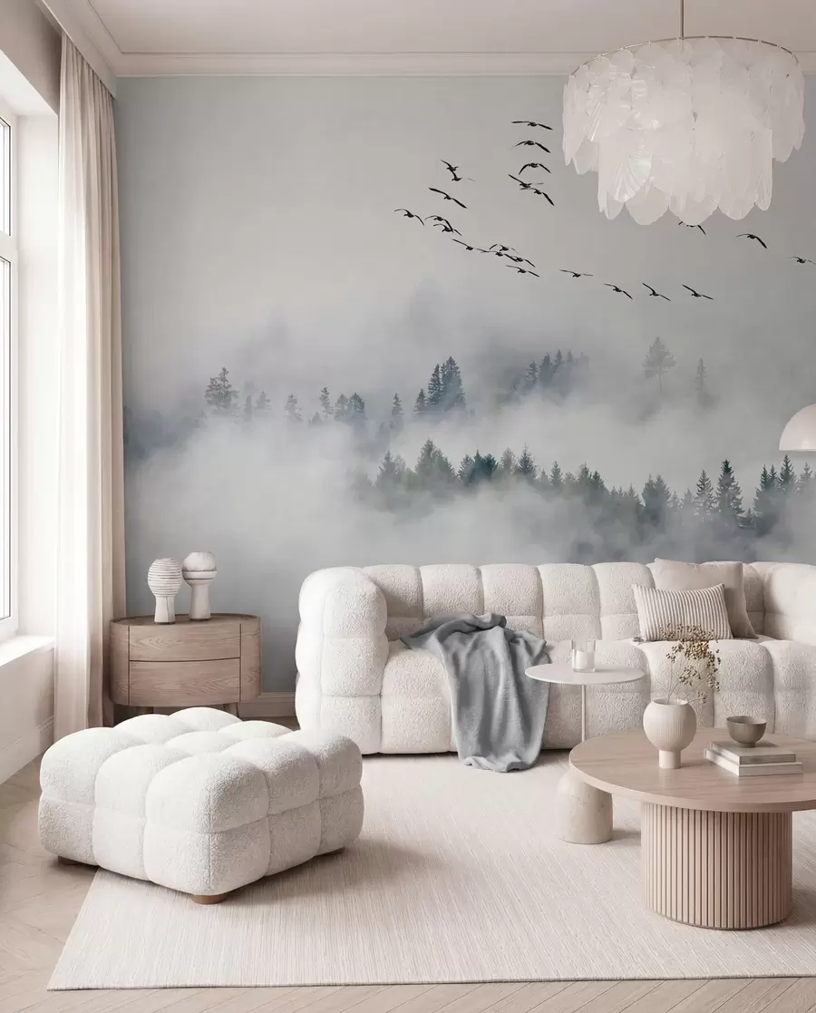 Wall Mural Photo Wallpaper Fog forest and birds u32480