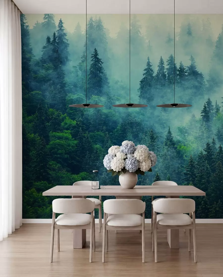 Wall Mural Photo Wallpaper Foggy forest in the morning u33150