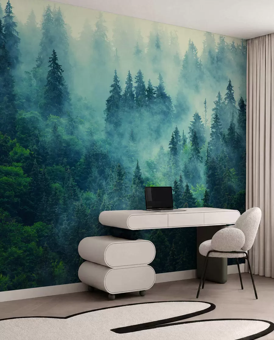 Wall Mural Photo Wallpaper Foggy forest in the morning u33150