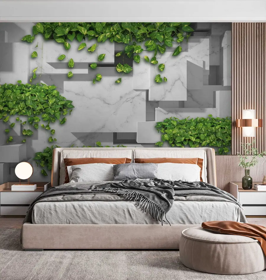 Wall Mural Photo Wallpaper 3d panels and plants u34395