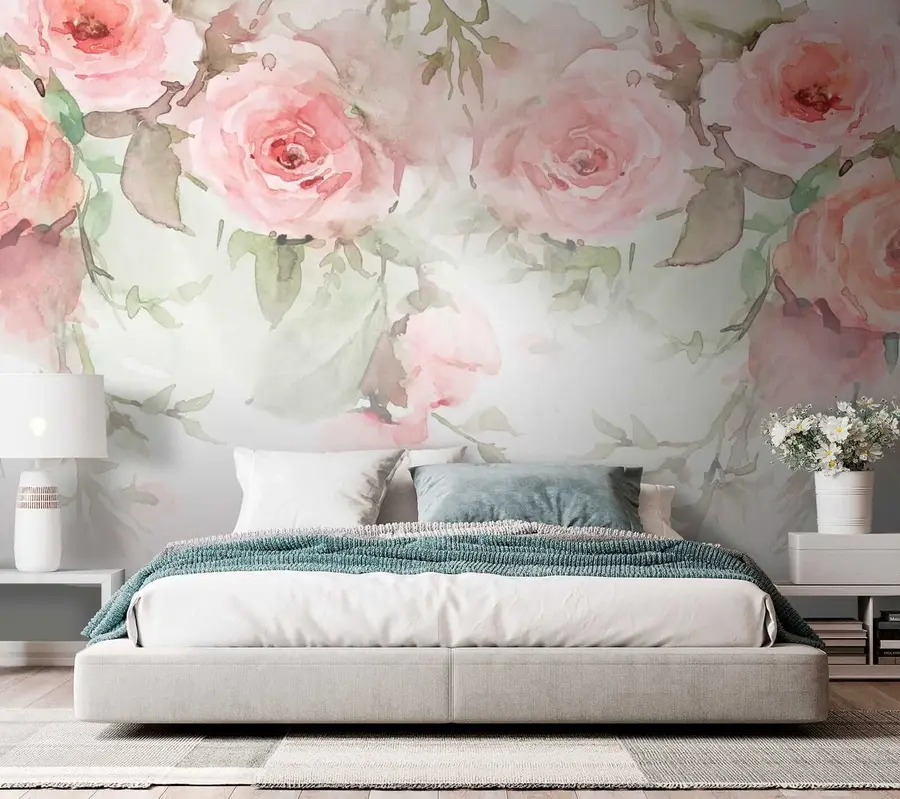 Wall Mural Photo Wallpaper Pink watercolor roses u34659