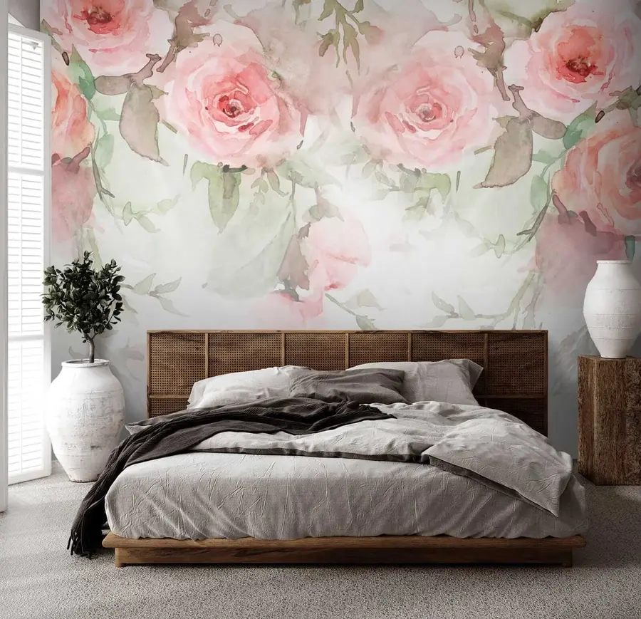 murales Rosas rosas de acuarela u34659