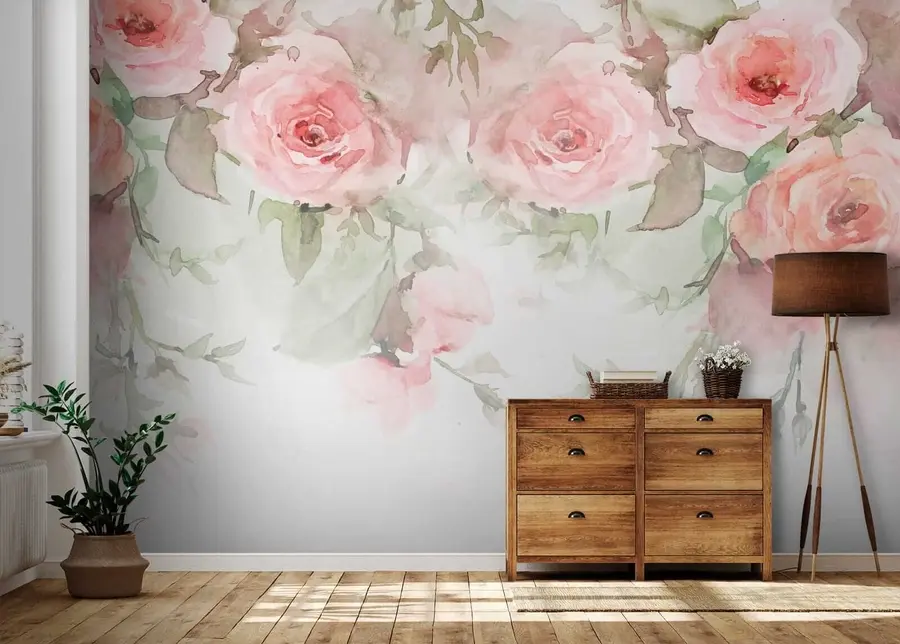 Wall Mural Photo Wallpaper Pink watercolor roses u34659