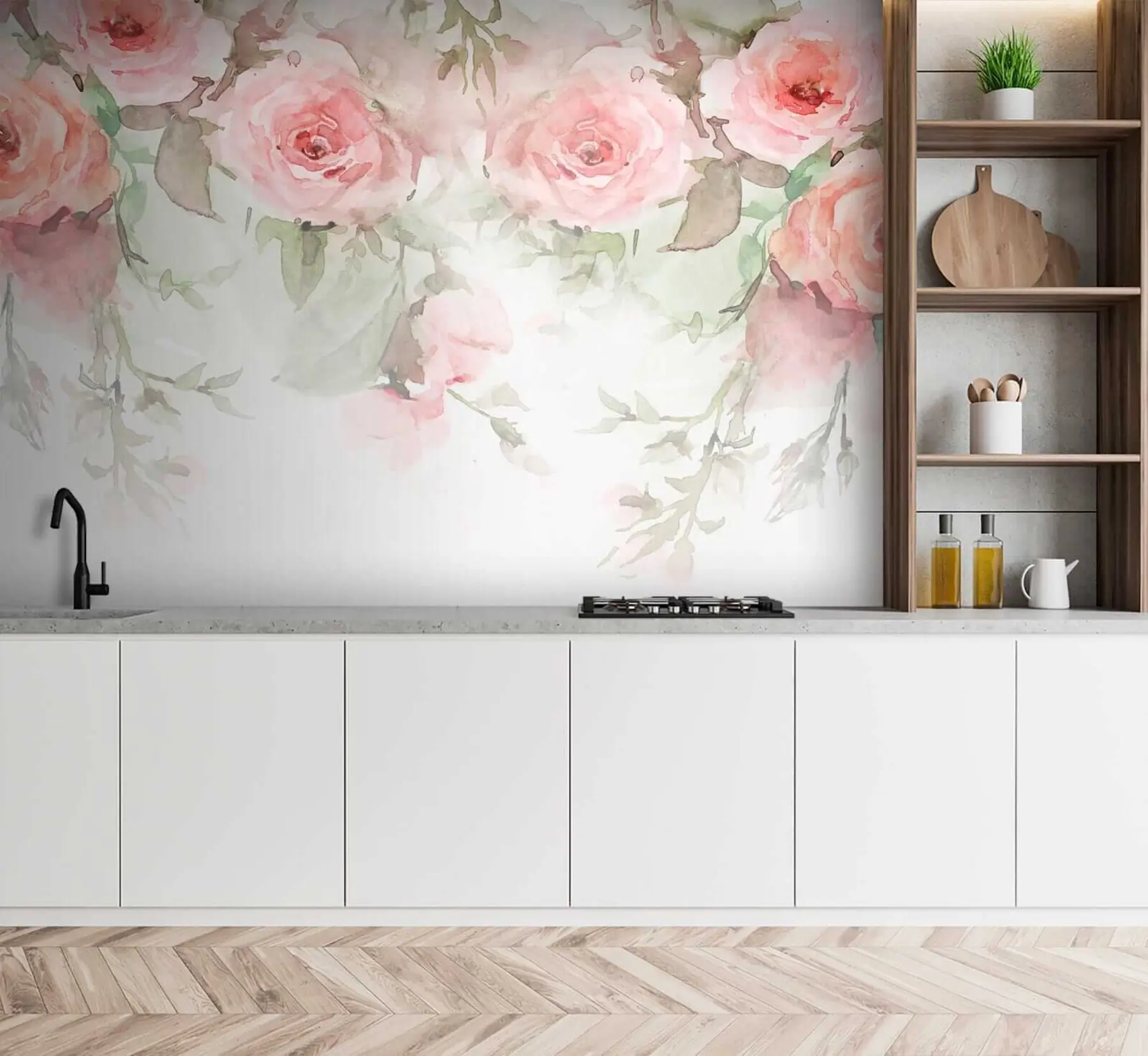 peintures murales Roses roses aquarelles u34659