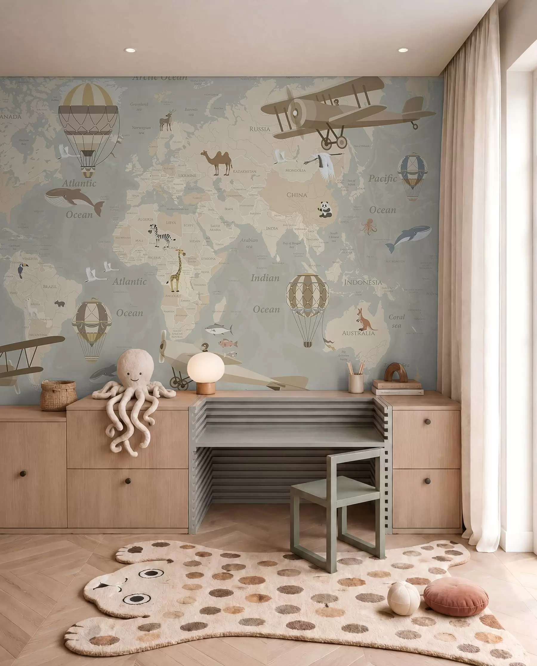 peintures murales Carte du monde et ballons u36066