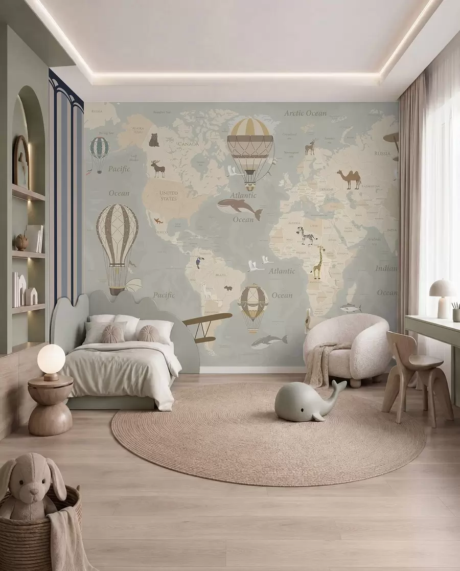 peintures murales Carte du monde et ballons u36066