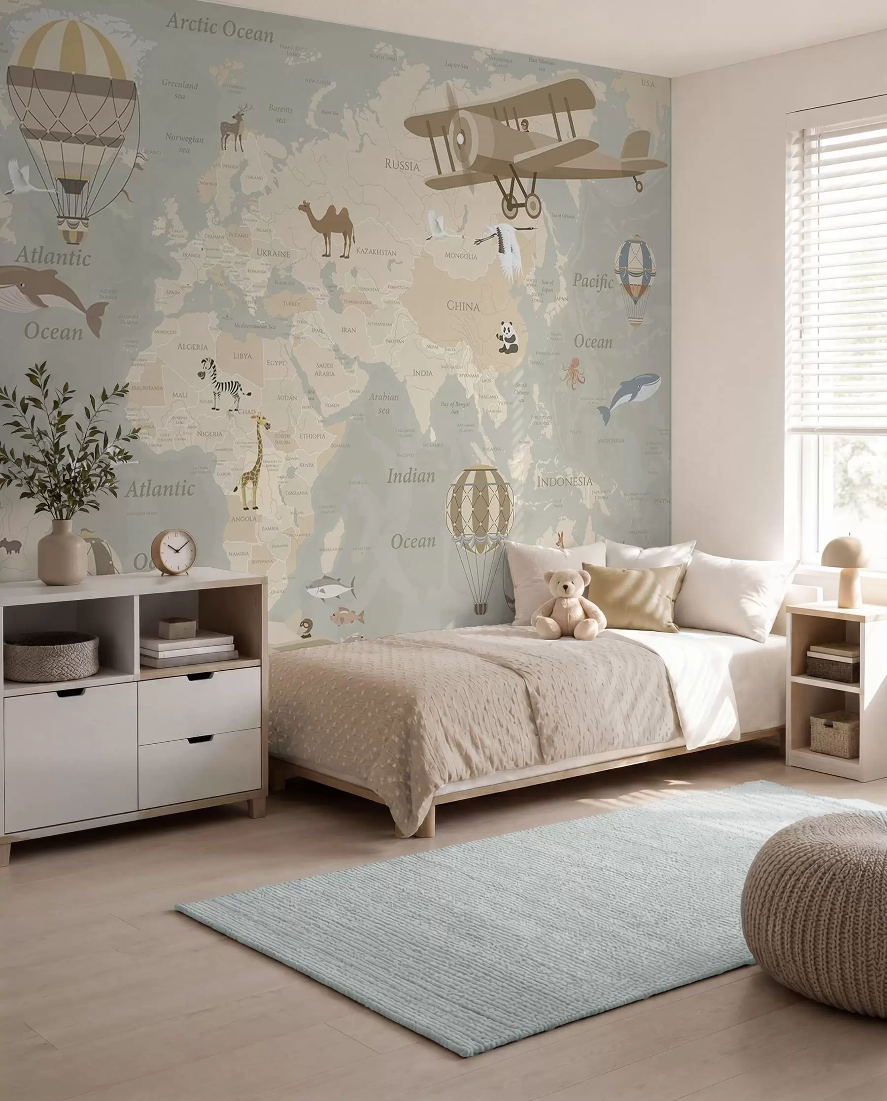 peintures murales Carte du monde et ballons u36066