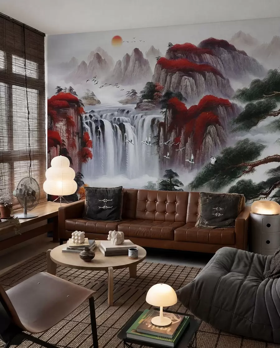 wall murals Japanese style waterfall u36222