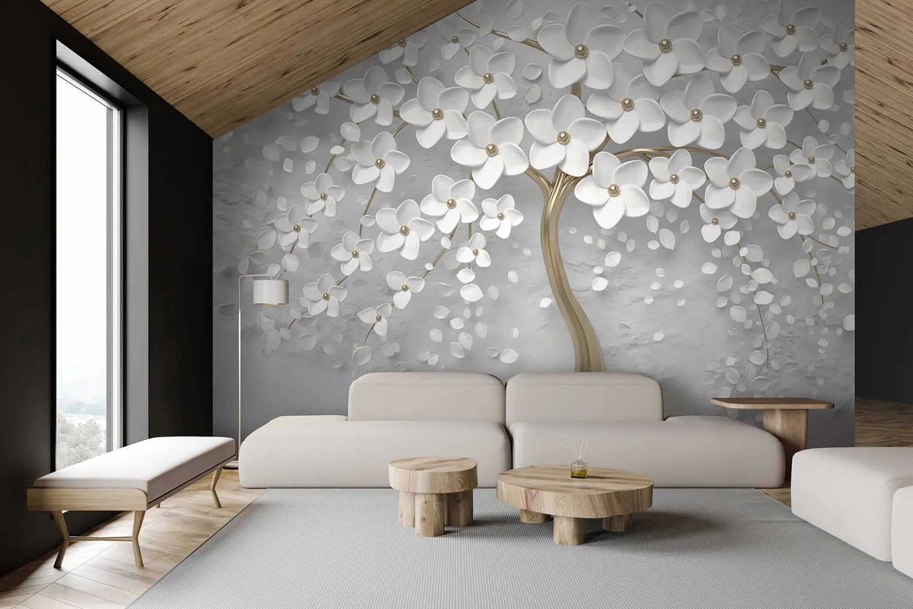 peintures murales Arbre à fleurs avec de grandes fleurs u37065