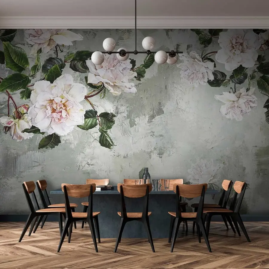 Wall Mural Photo Wallpaper Blooming branches on the background of a shabby wall u37301
