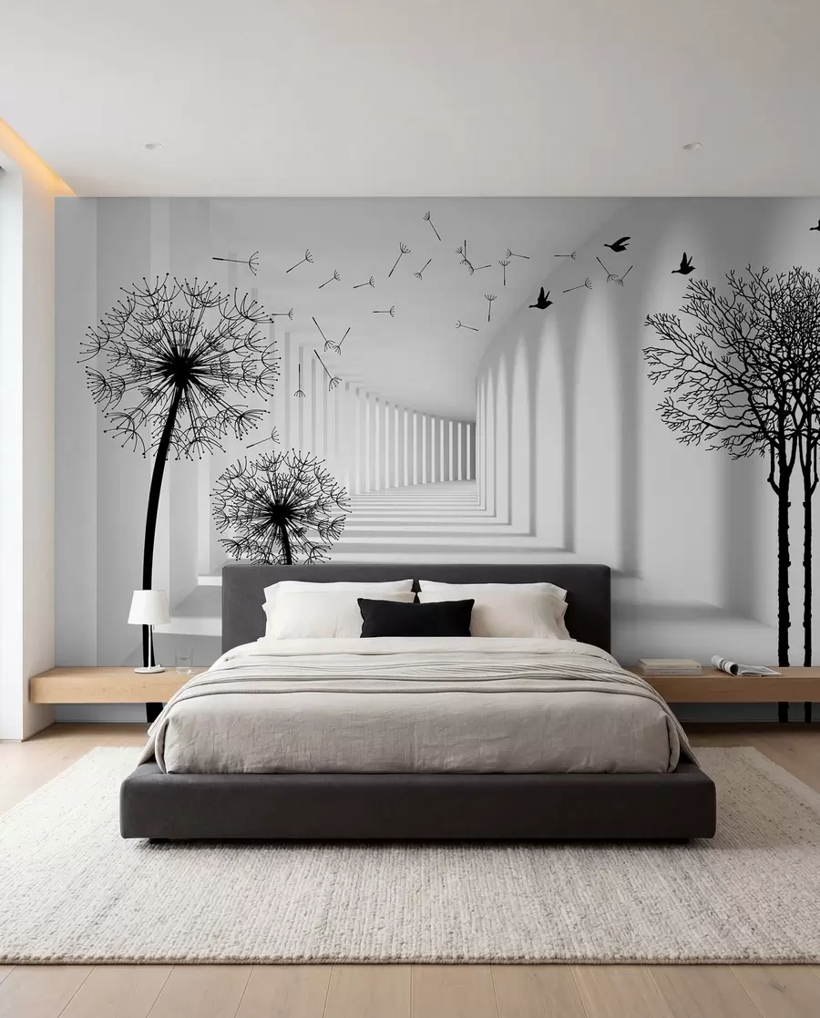 peintures murales Tunnel 3d et pissenlits u37803