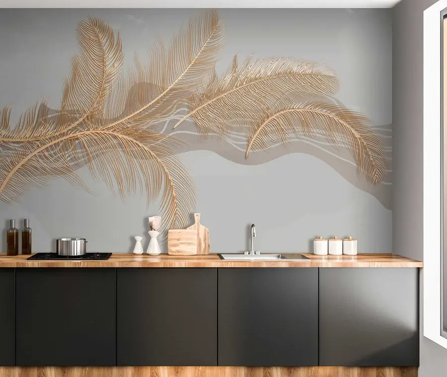 murales Grandes plumas frágiles sobre fondo gris u40388