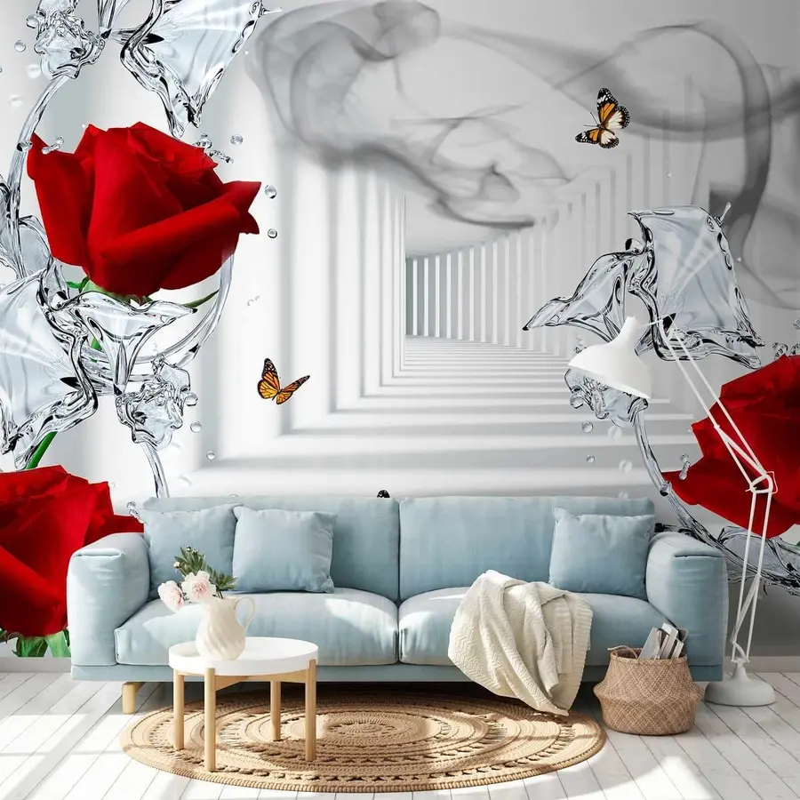 Wall Mural Photo Wallpaper Red roses and water splash u41092