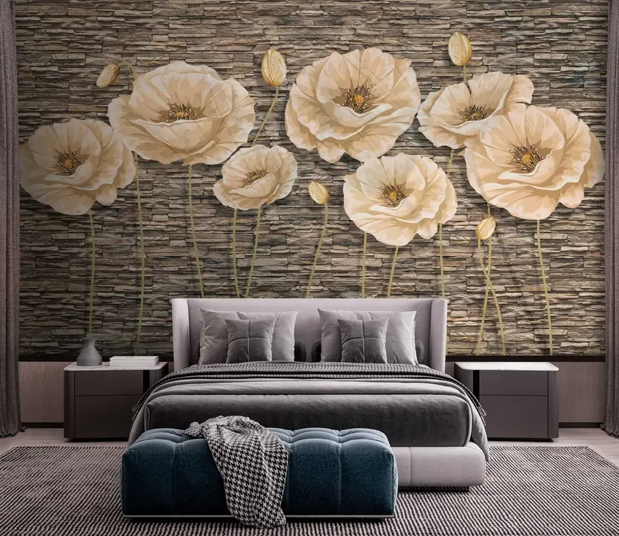 Wall Mural Photo Wallpaper Flowers on the background of a stone wall u41855
