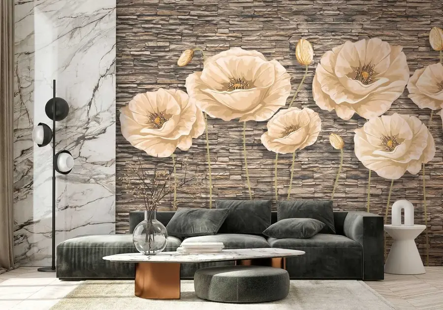 Wall Mural Photo Wallpaper Flowers on the background of a stone wall u41855