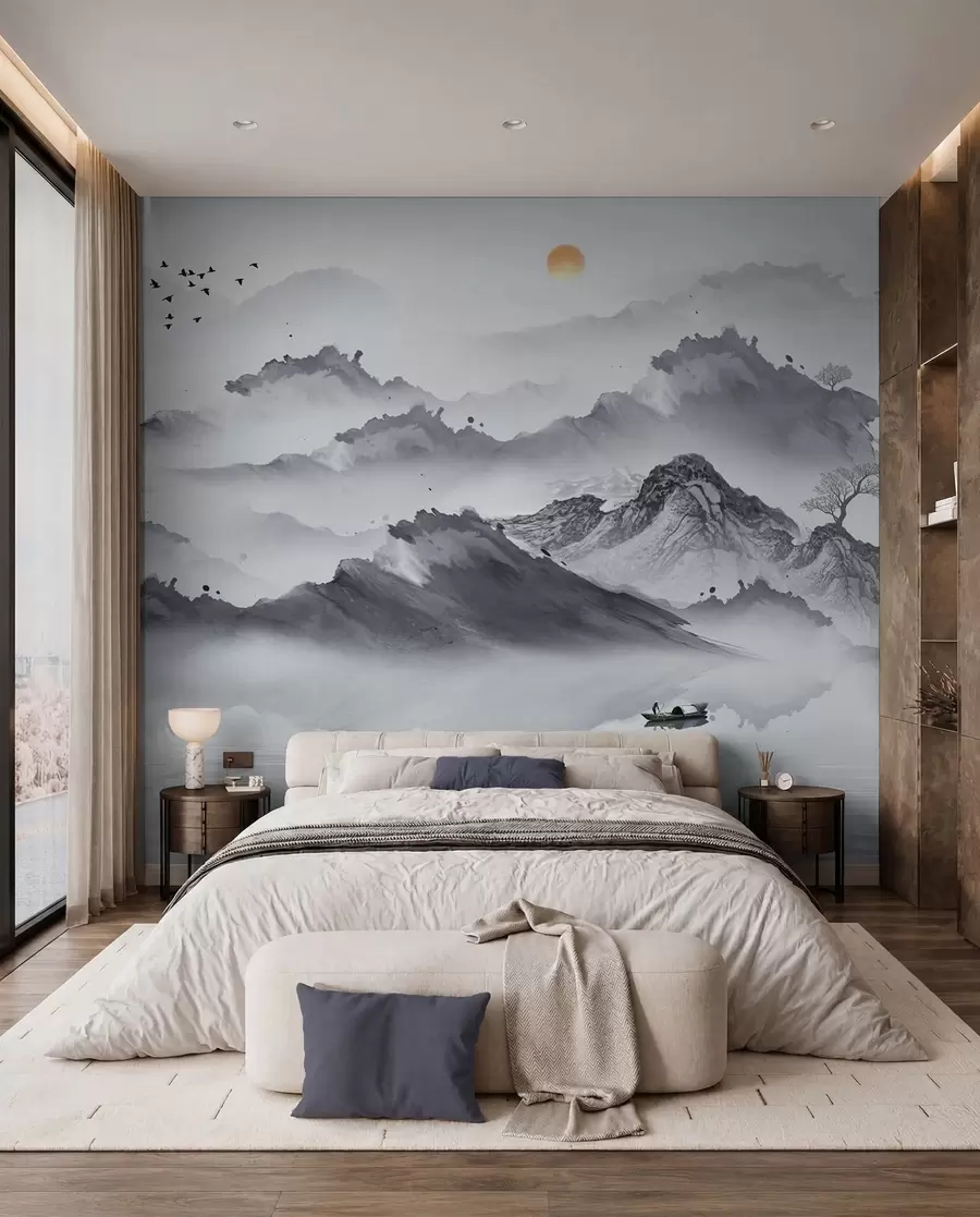 peintures murales Montagnes dans le style japonais. Dessin à l'encre u44010