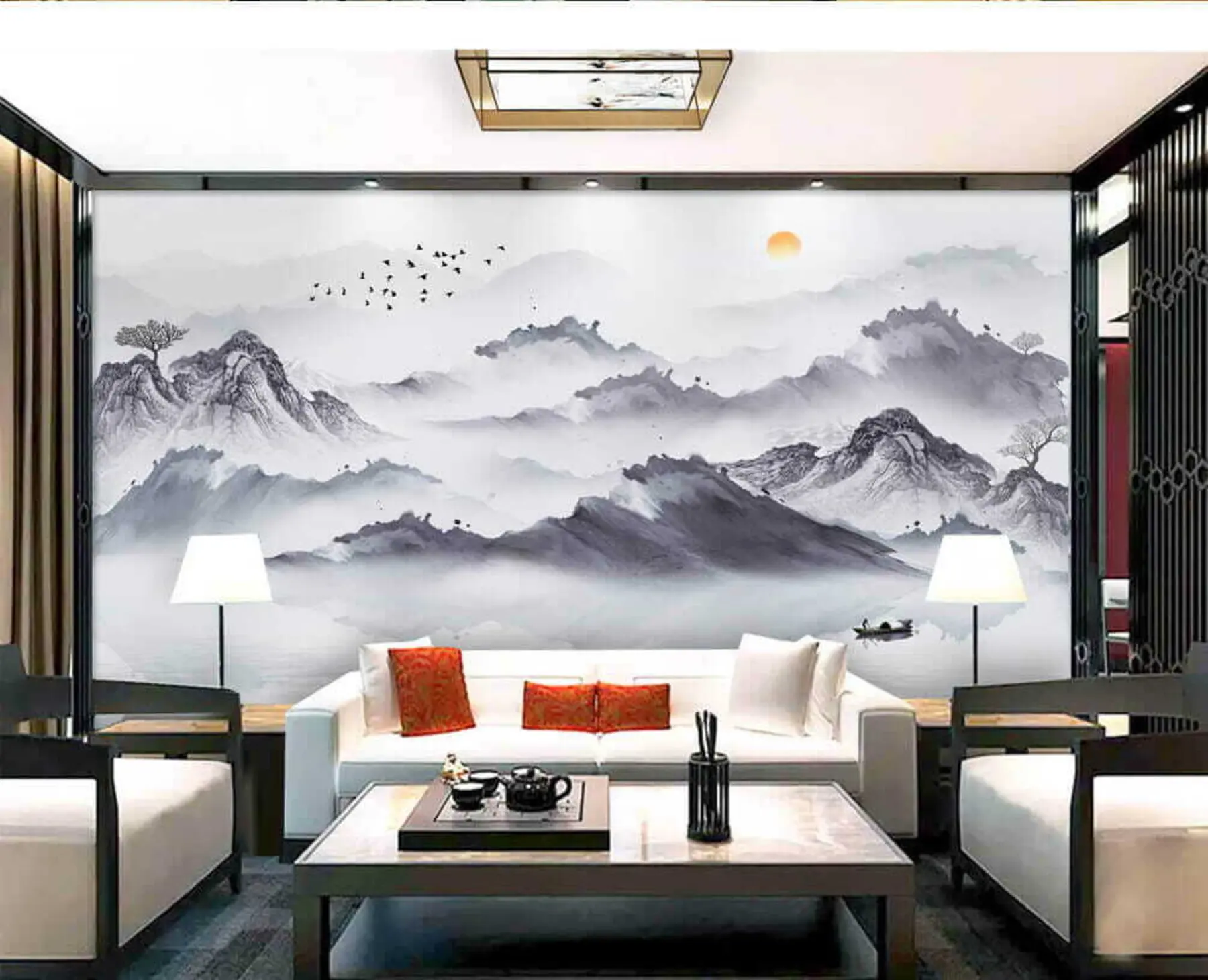 wall murals Mountains in Japanese style. Ink drawing u44010