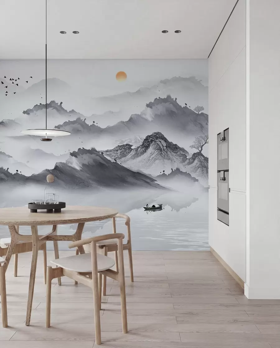 wall murals Mountains in Japanese style. Ink drawing u44010