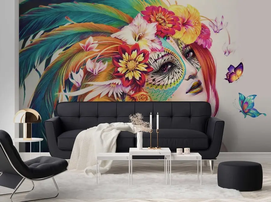 Wall Mural Photo Wallpaper Girl with feathers and flowers u46277