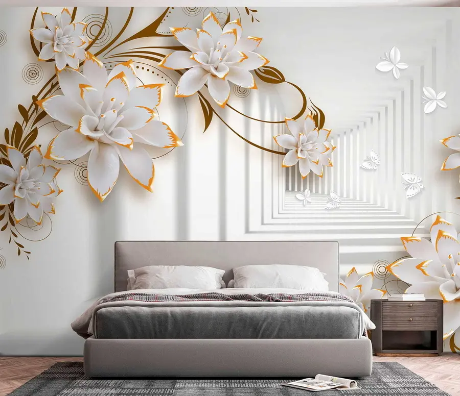 Wall Mural Photo Wallpaper Flowers and butterflies in a light tunnel u47046