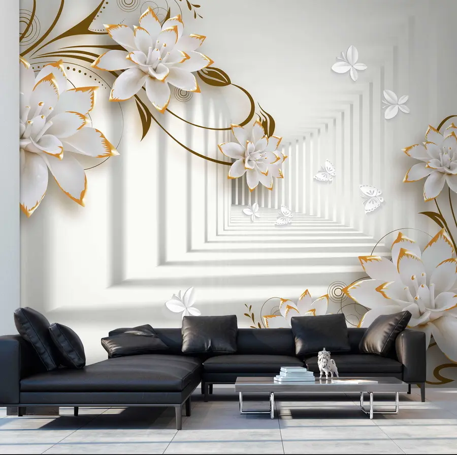 Wall Mural Photo Wallpaper Flowers and butterflies in a light tunnel u47046