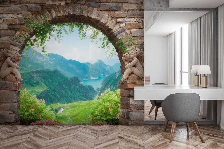 Wall Mural Photo Wallpaper Arch with a view of the mountains u52506