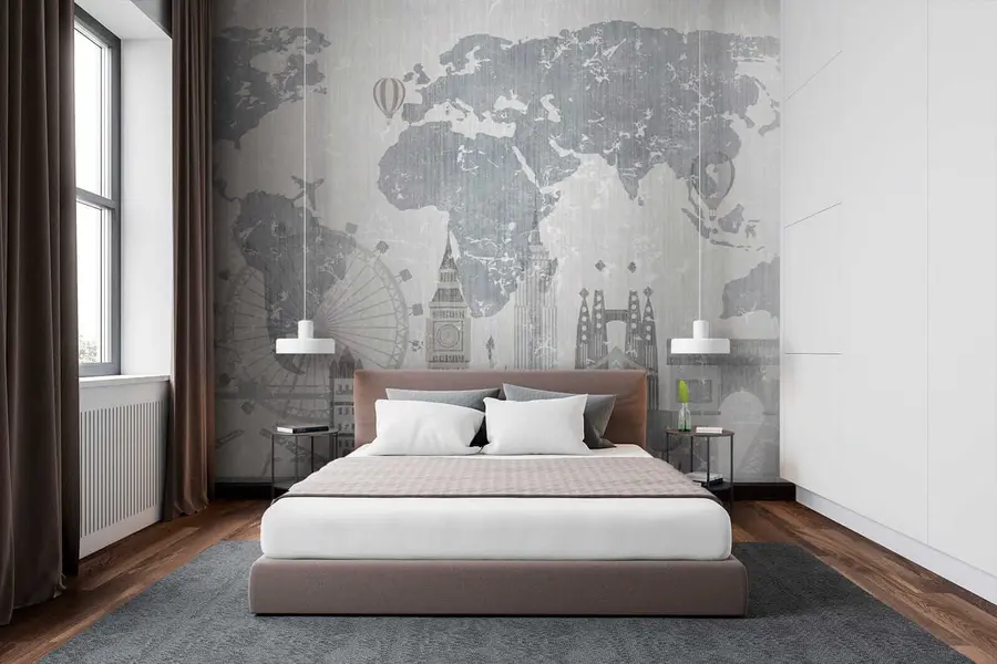 murales Mapa del mundo en tonos grises u53138