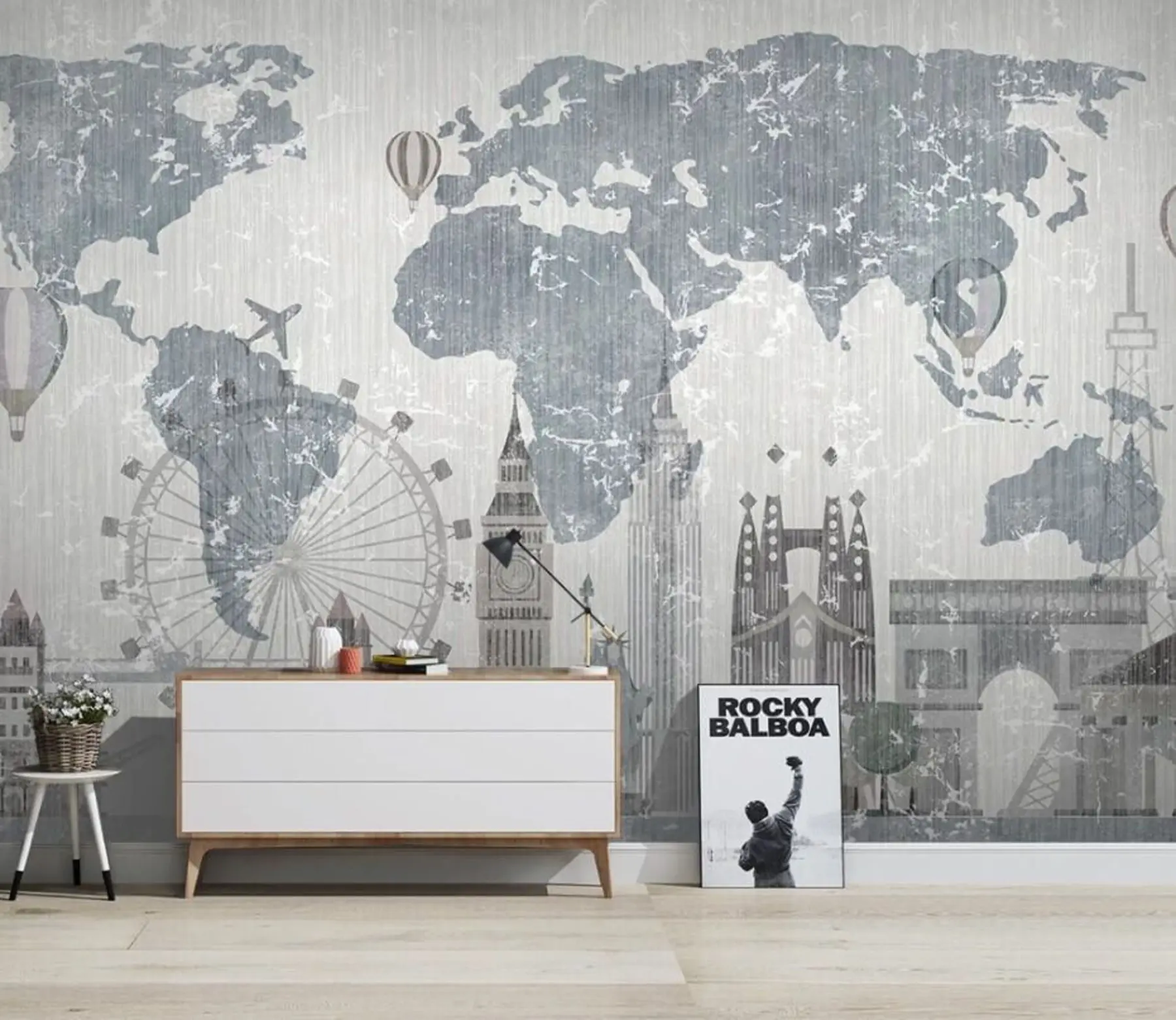 wall murals World Map in Gray Tones u53138