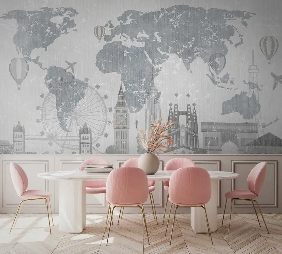 murales Mapa del mundo en tonos grises u53138