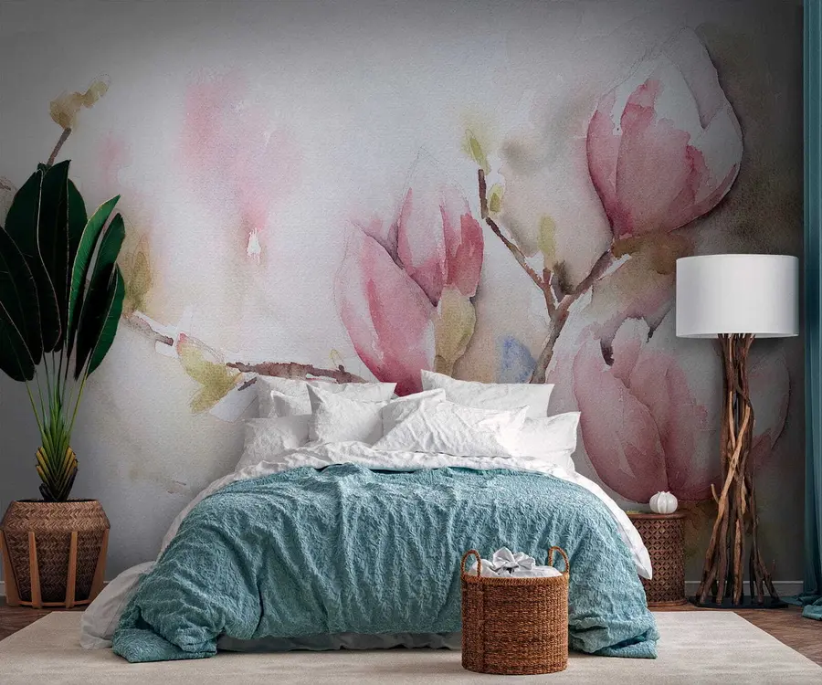 Wall Mural Photo Wallpaper Magnolias bloom, watercolor painting u53757