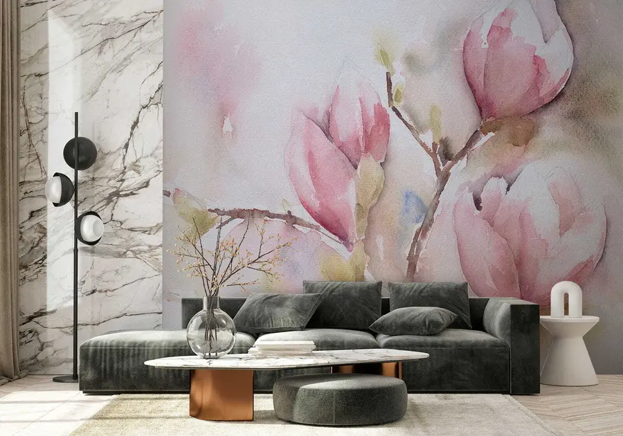 Wall Mural Photo Wallpaper Magnolias bloom, watercolor painting u53757