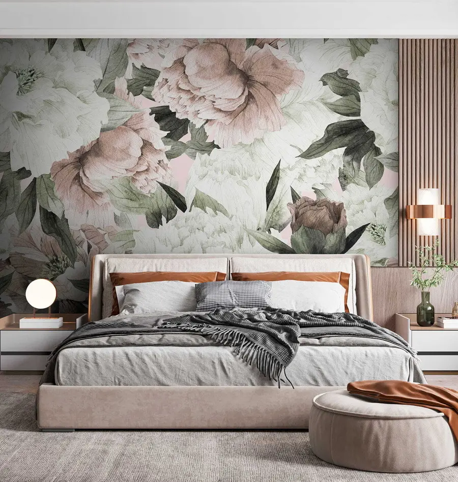 wall murals Drawn peonies u55910