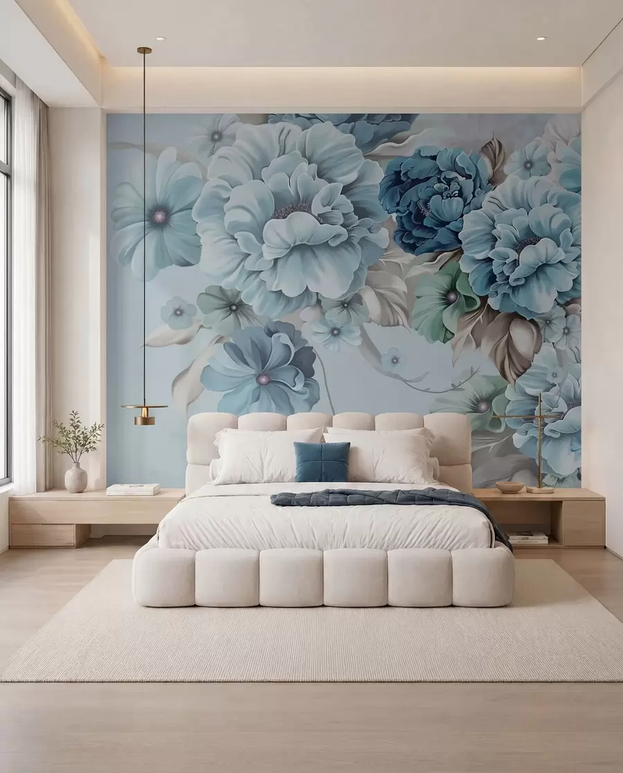 peintures murales Fleurs bleues délicates u59900