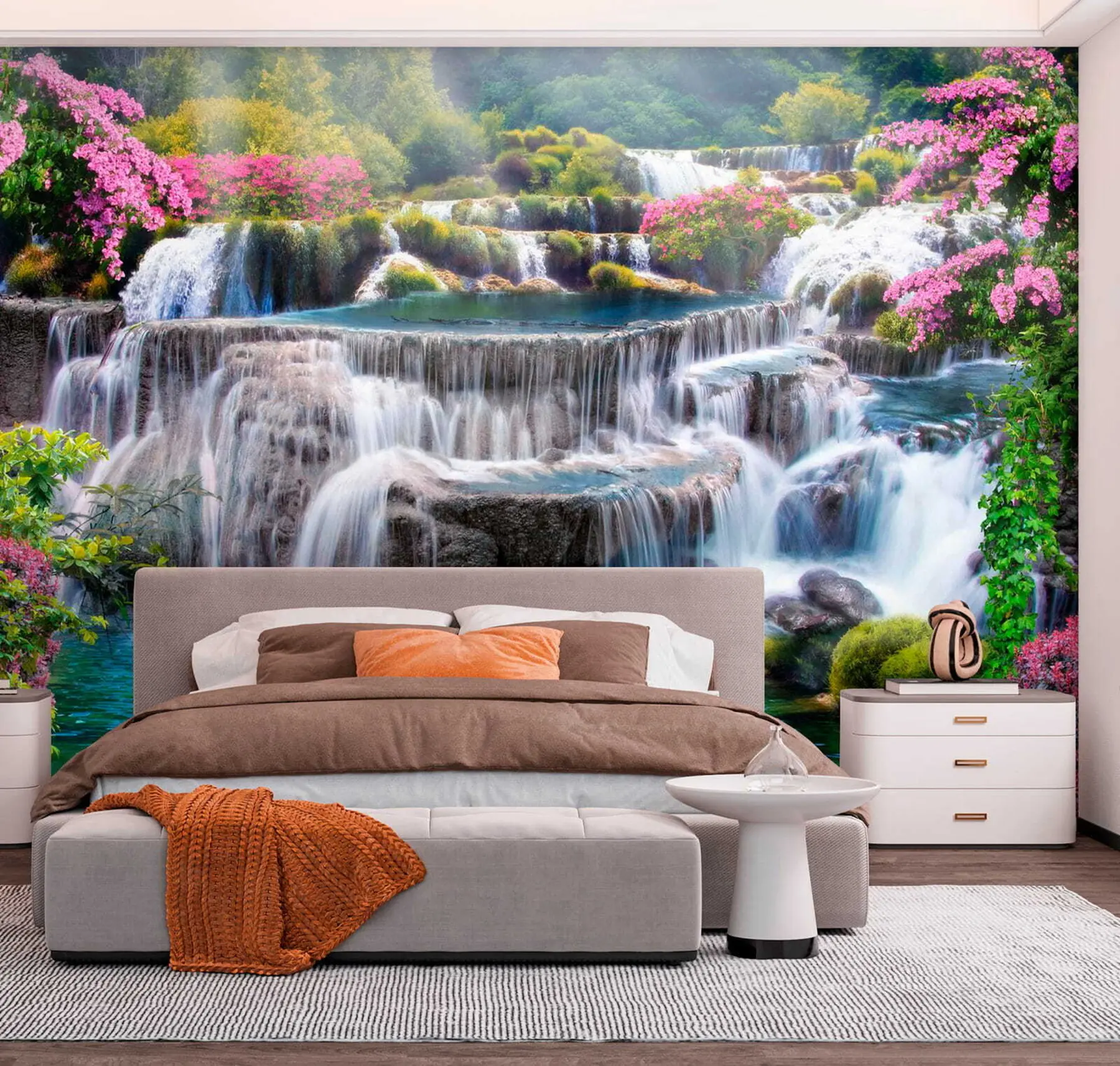 Wall Mural Photo Wallpaper Waterfall and flowering trees u60065
