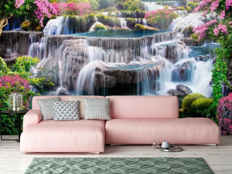 Wall Mural Photo Wallpaper Waterfall and flowering trees u60065