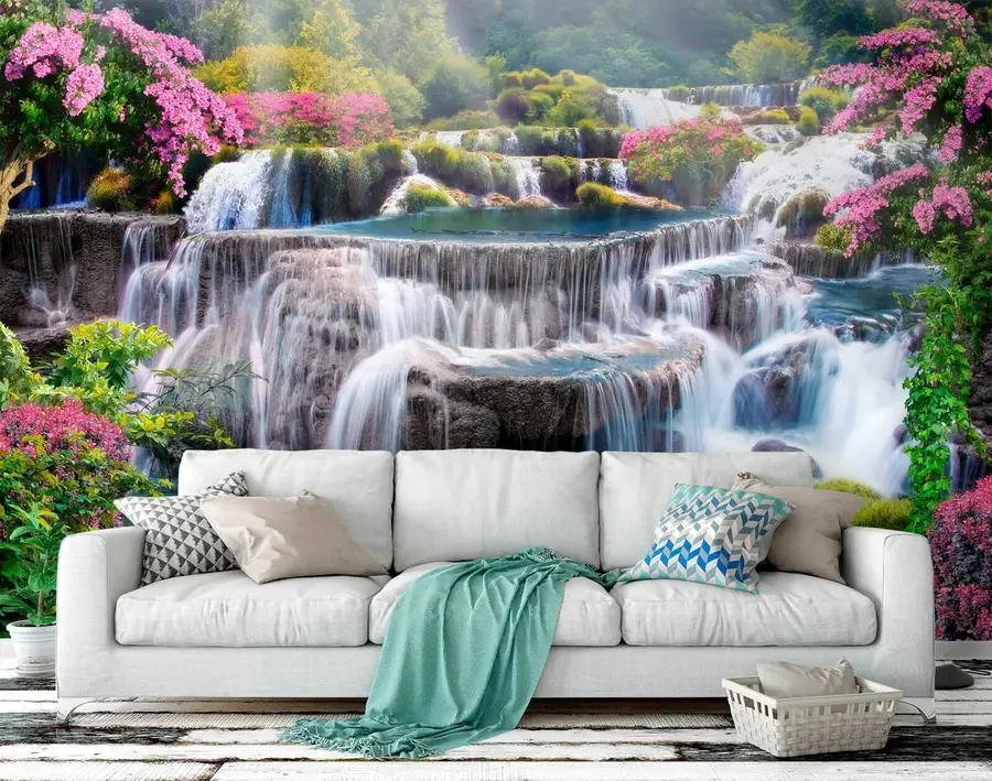 murales Cascada y árboles en flor u60065