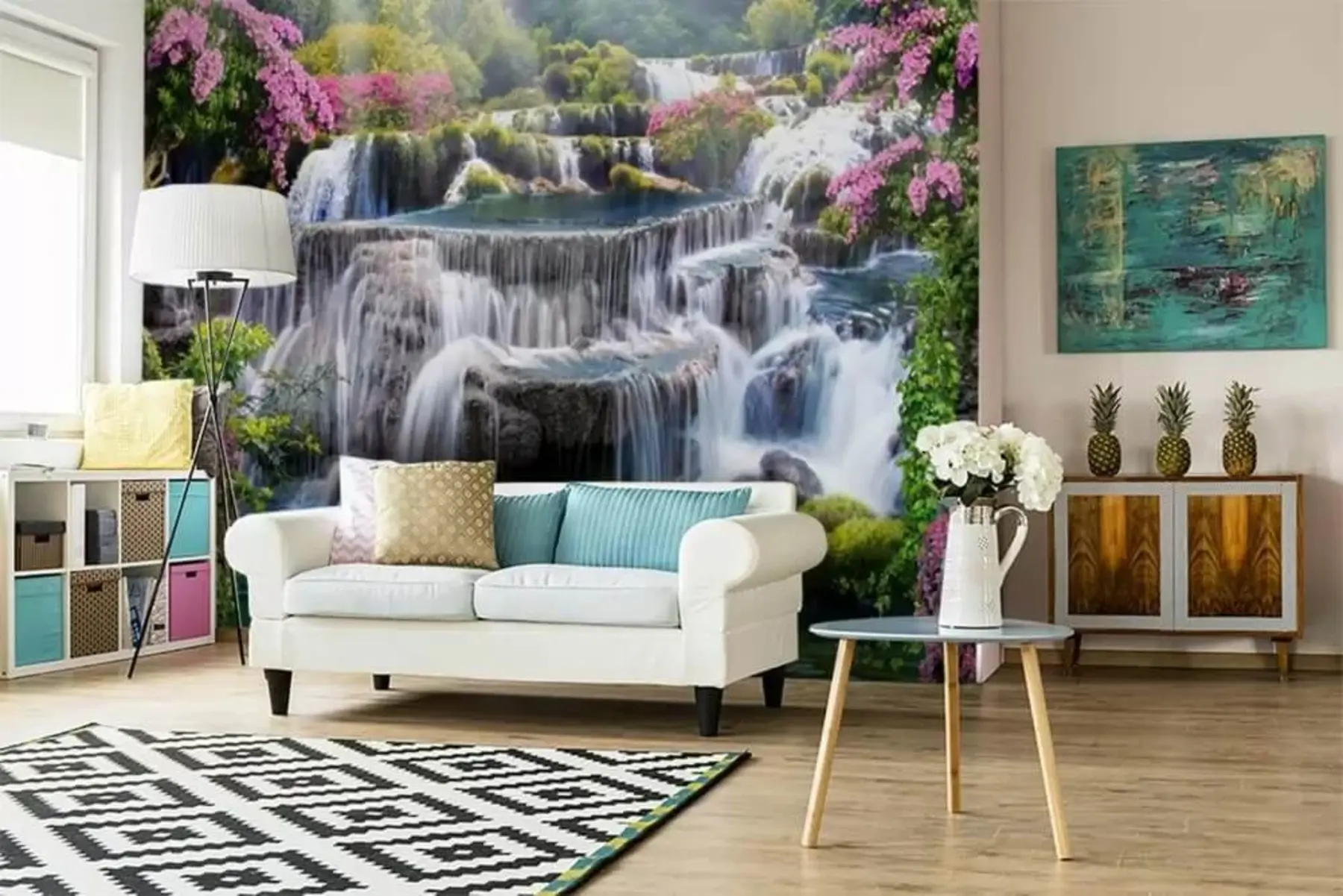 peintures murales Cascade et arbres à fleurs u60065