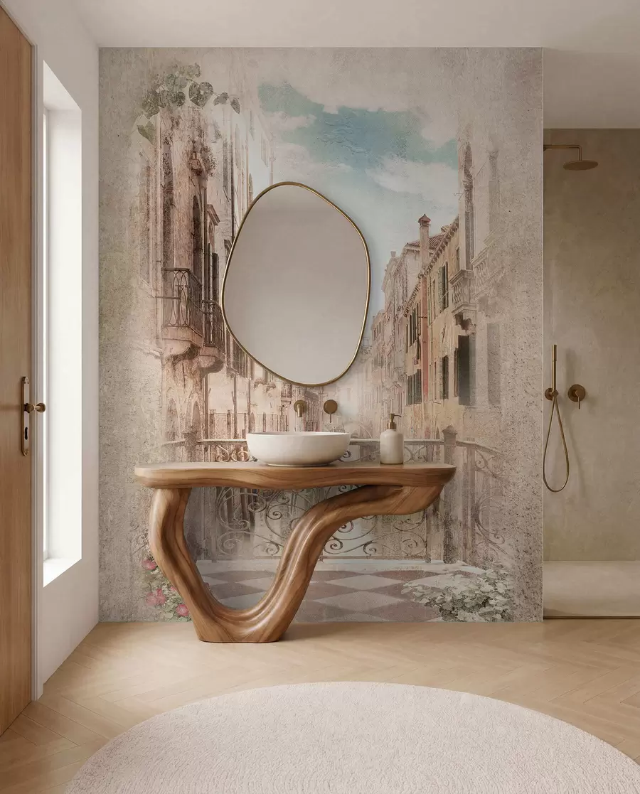 wall murals Cloud, building and plant u60320