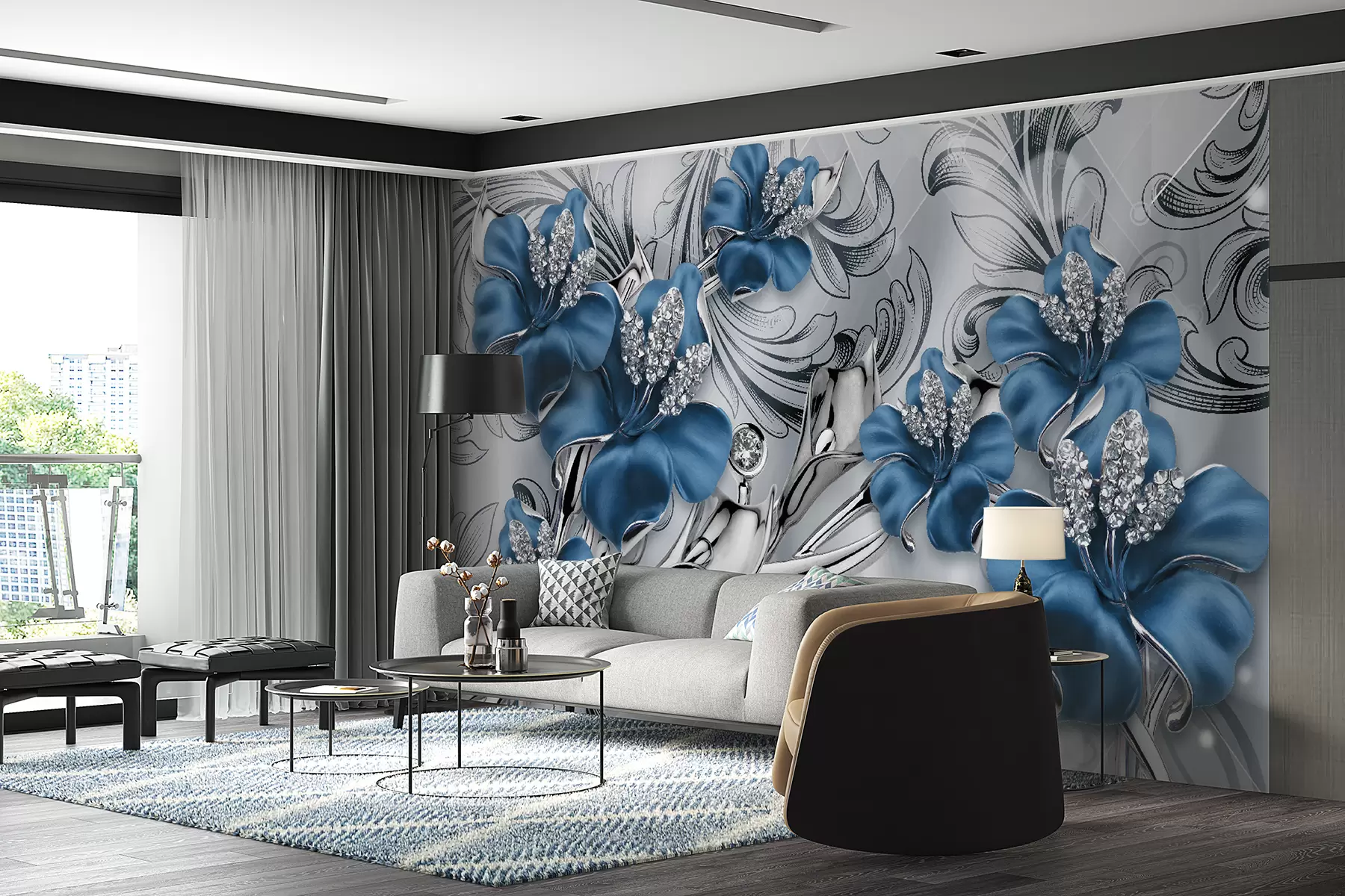 wall murals Azure flowers u60405