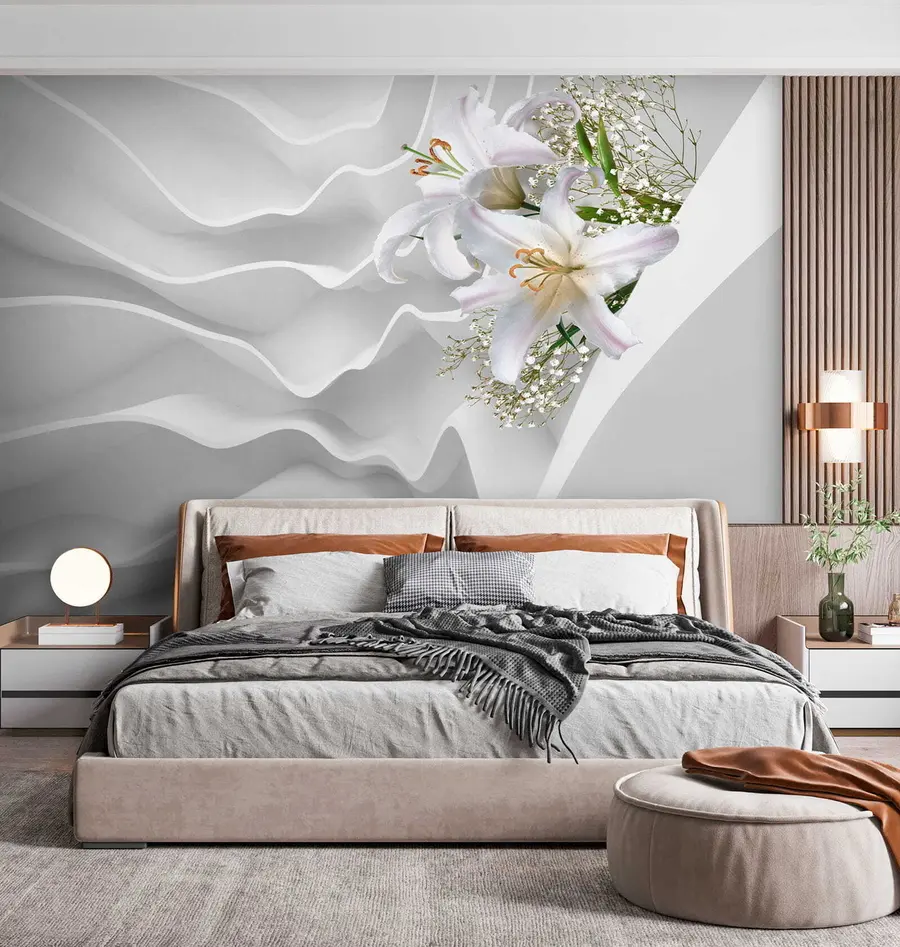 wall murals Lilies and textured wall u60451
