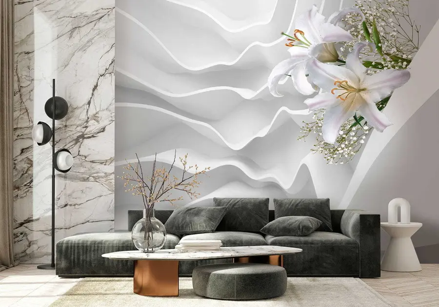 Wall Mural Photo Wallpaper Lilies and textured wall u60451