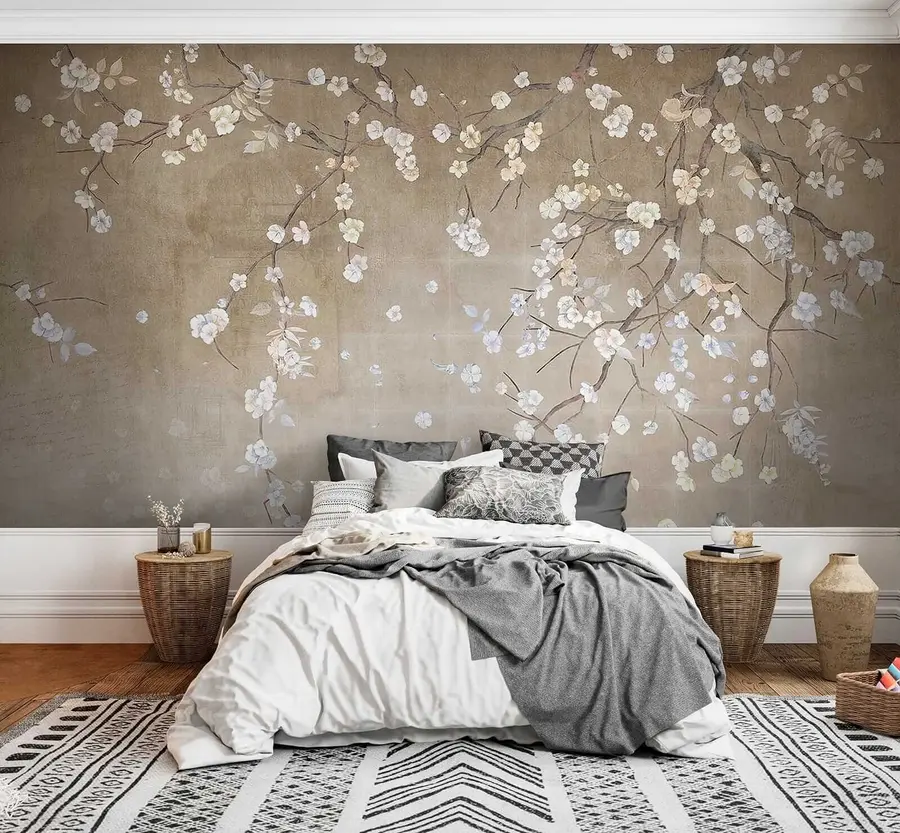 murales Árbol en flor en una pared desgastada u61369