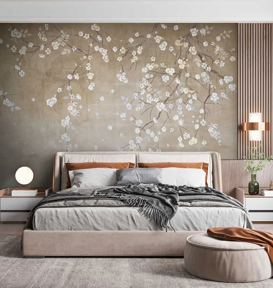 murales Árbol en flor en una pared desgastada u61369