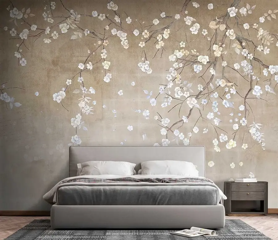Wall Mural Photo Wallpaper Flowering tree on a shabby wall u61369