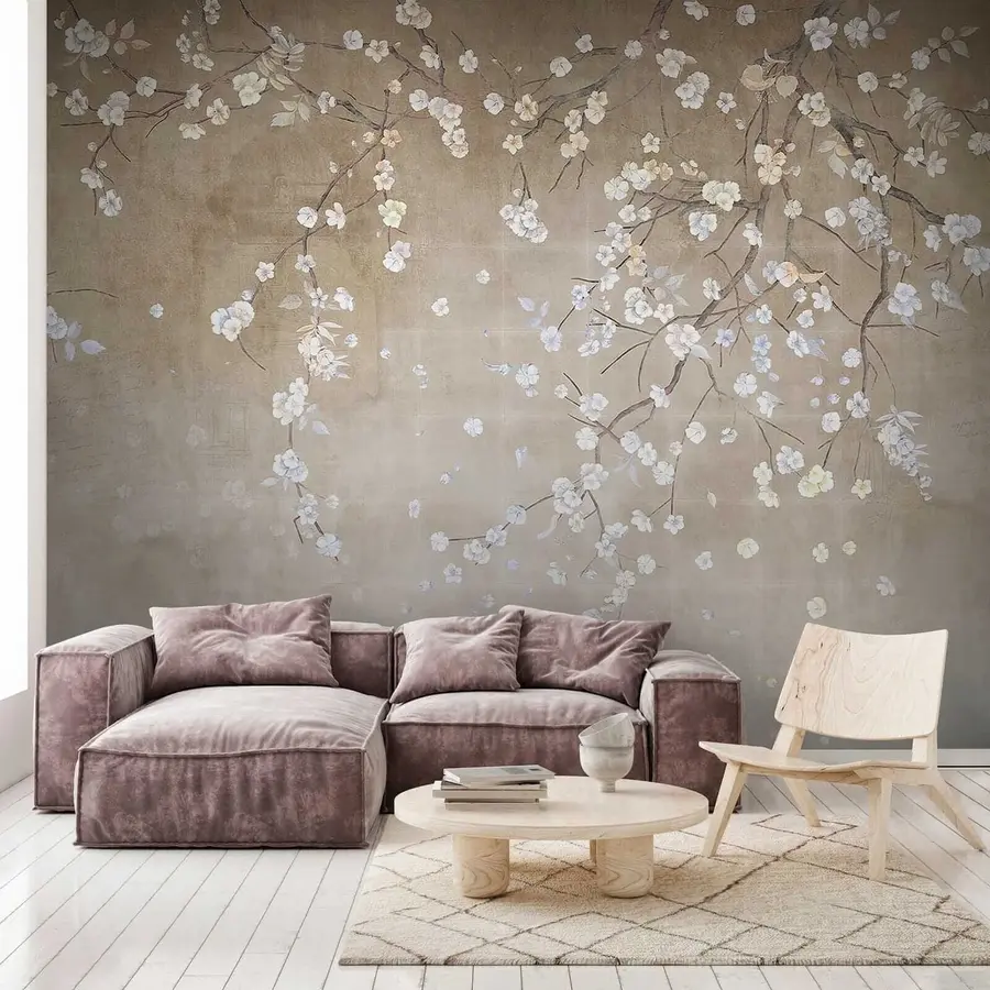 Wall Mural Photo Wallpaper Flowering tree on a shabby wall u61369