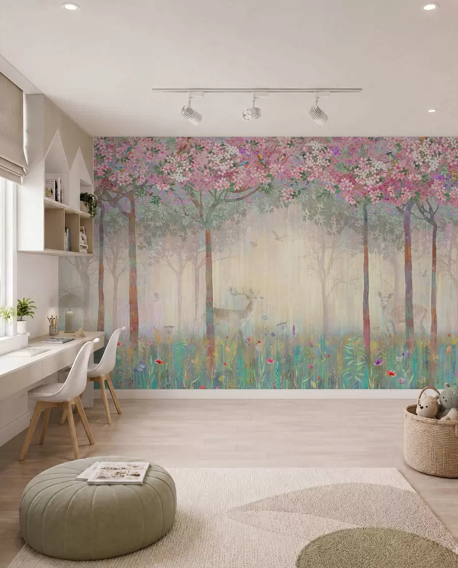 wall murals Deer in the Blossom Wood u62100