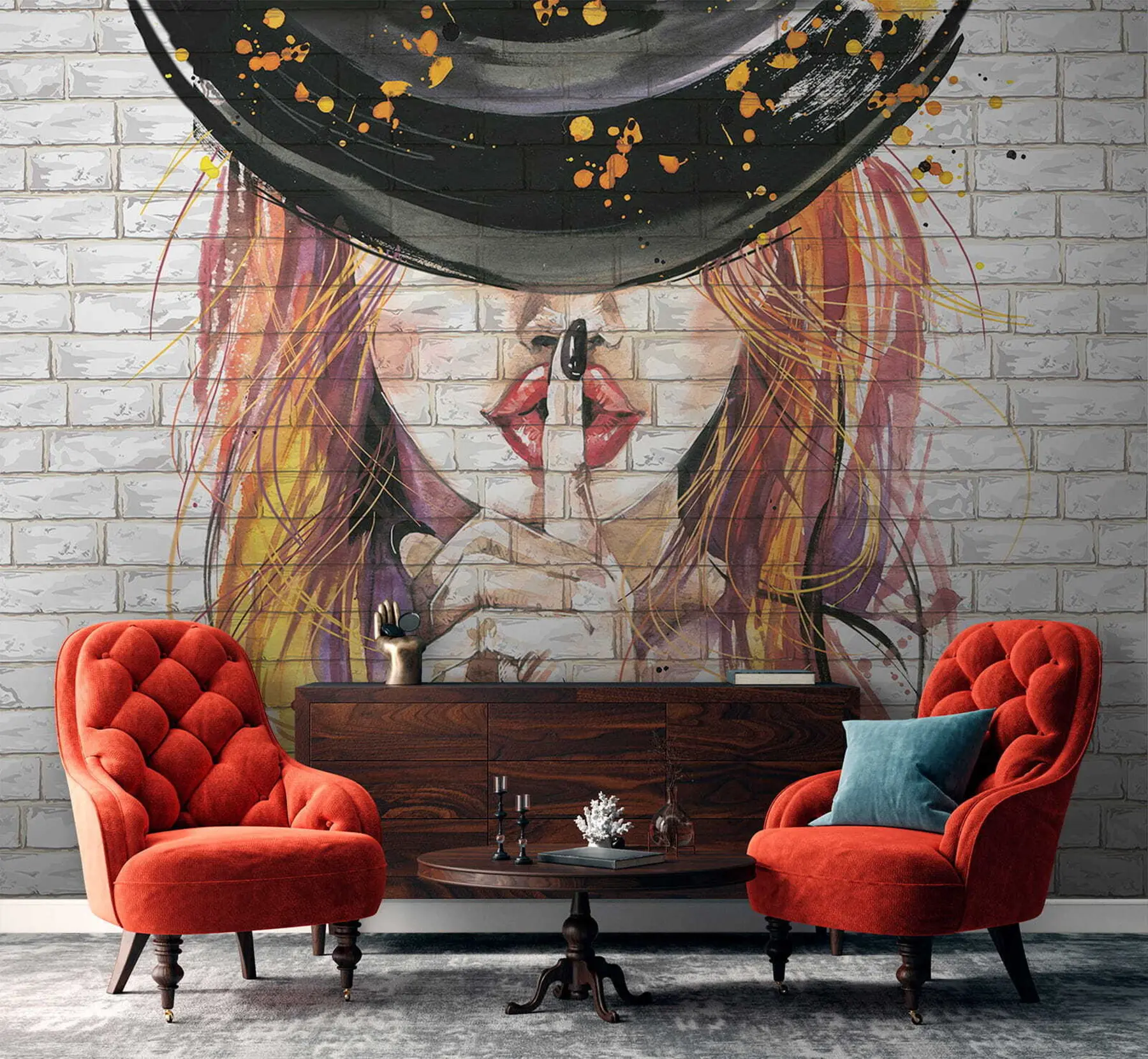 wall murals Girl with watercolors u67648