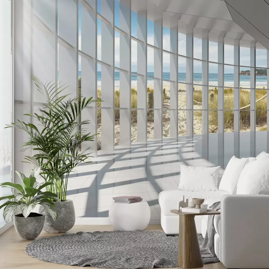 peintures murales Couloir 3D avec vue sur la mer u70513