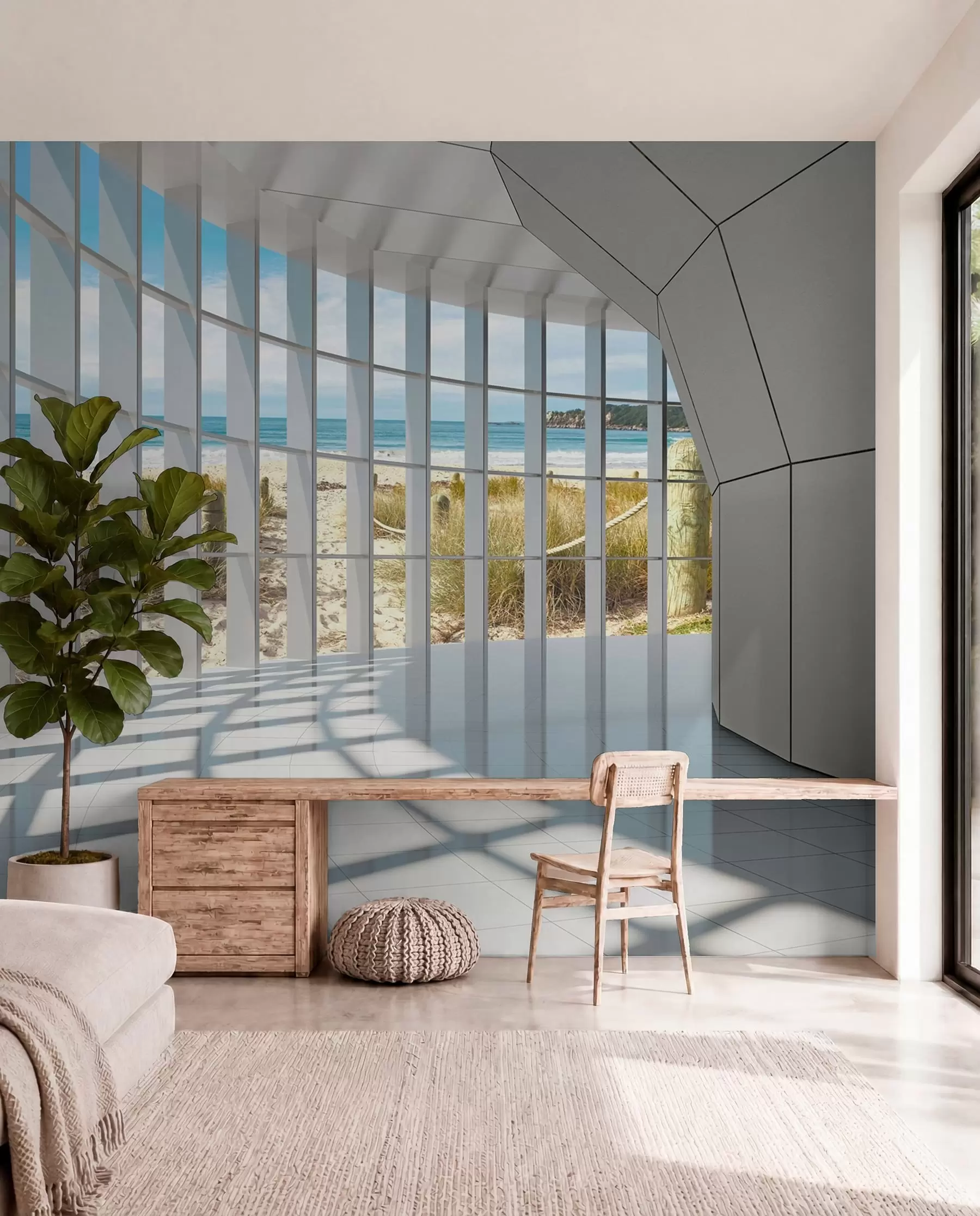 wall murals 3D corridor with sea view u70513