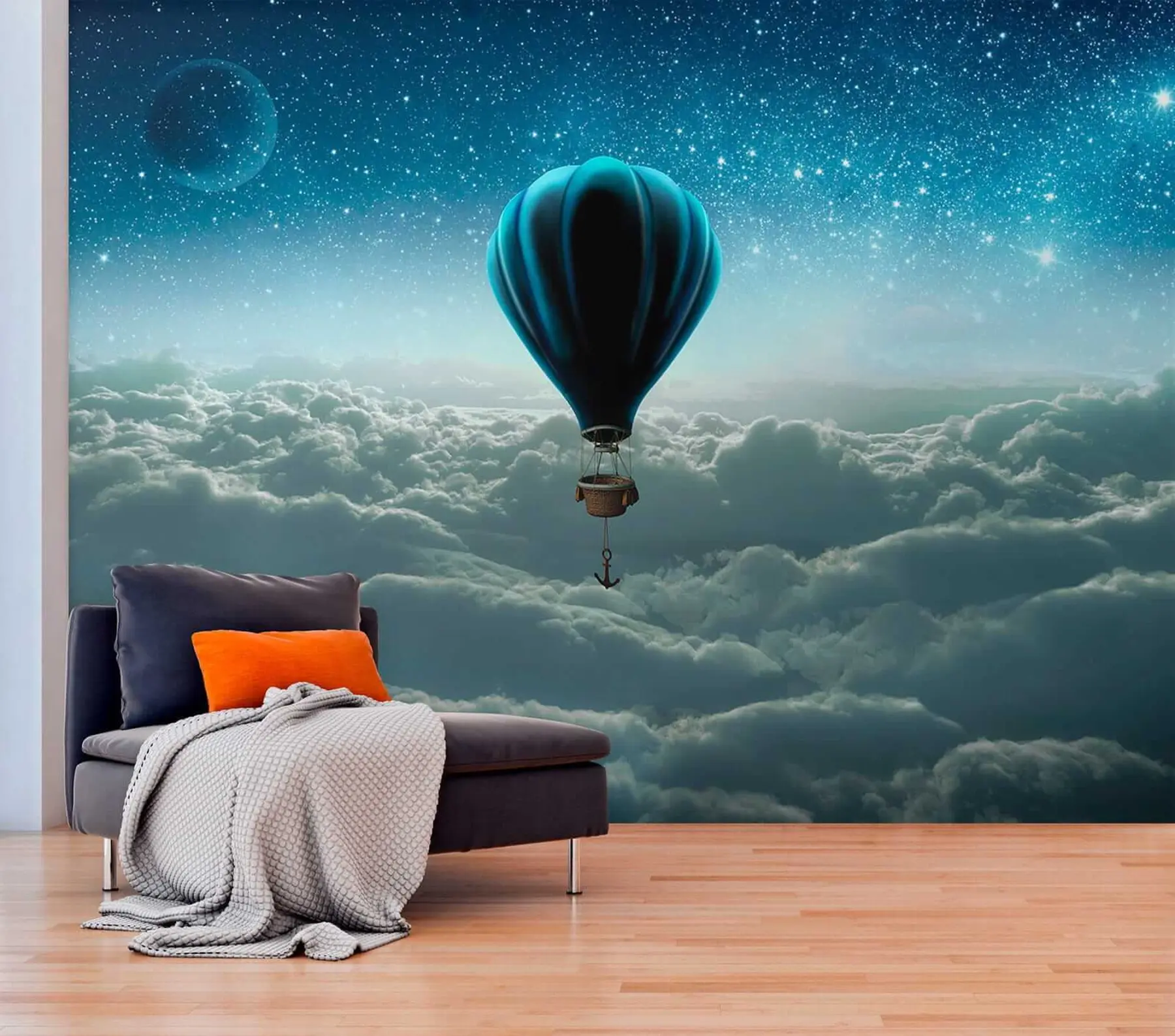 murales Globo aerostático sobre el fondo del cielo nocturno u70538
